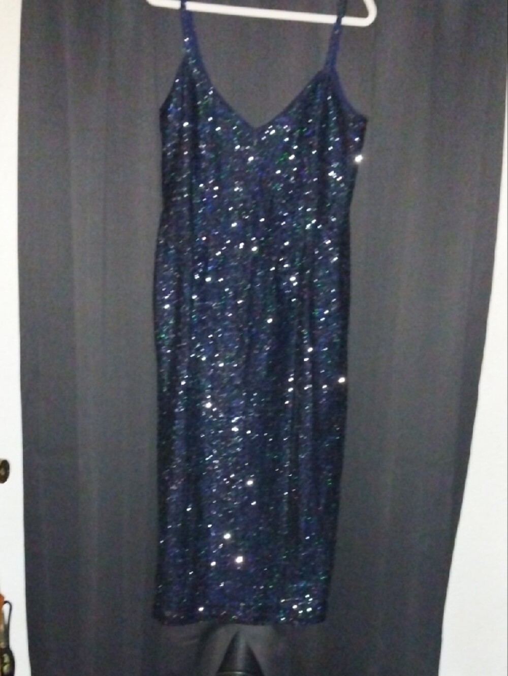 Vixen by Micheline Pitt Sparkling Navy Blue Sequin Slip Dress - Picture 4 of 4